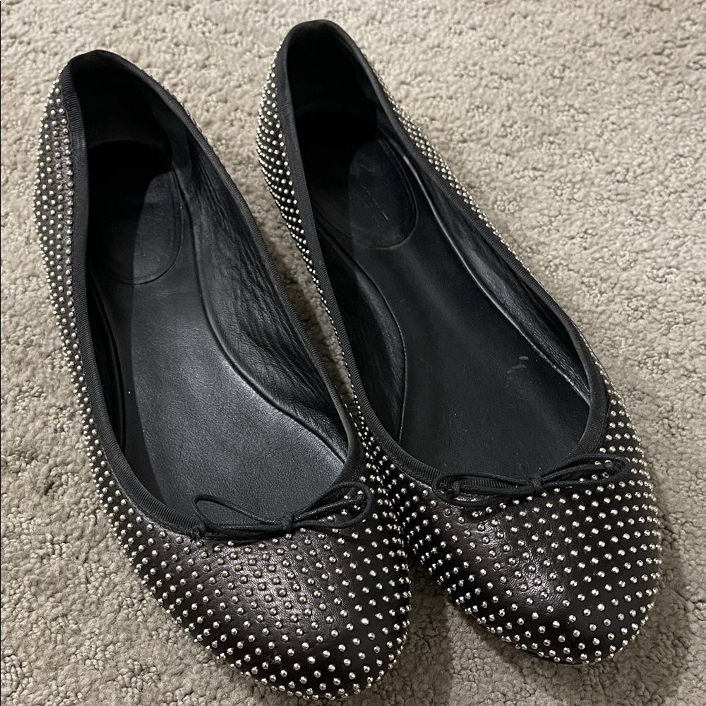 Yves Saint Laurent Black Leather Studded Ballet Flats